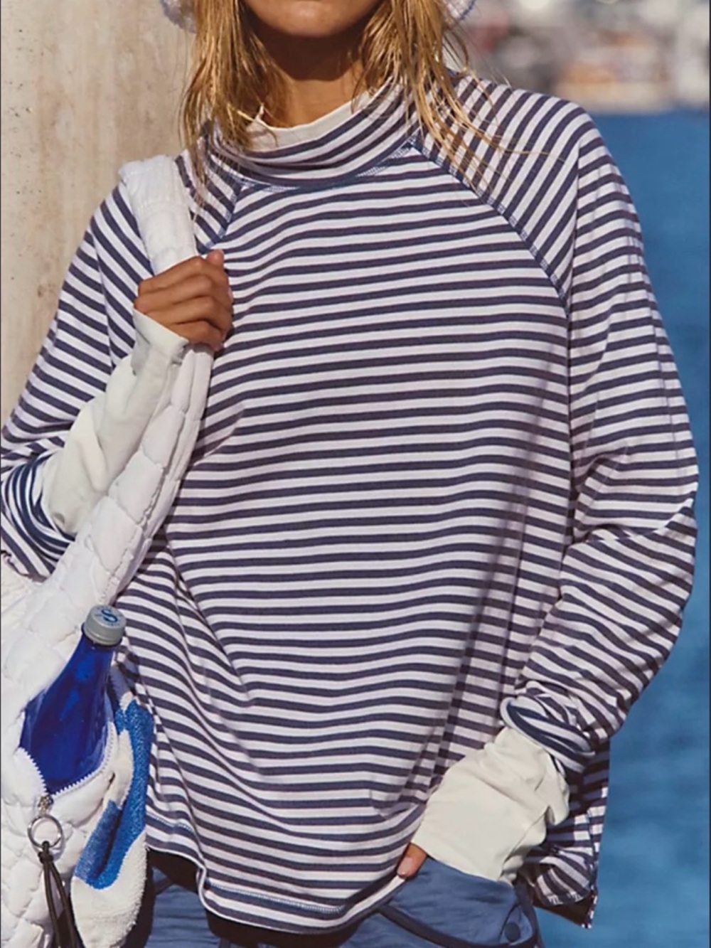 FP Movement Free People Restoration Yarn Dye Stripe Layer Mock Neck Pullover S